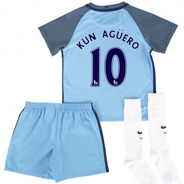 Ensemble Manchester City Enfant AGUERO 2016/2017 Maillot Short Chaussettes Domicile